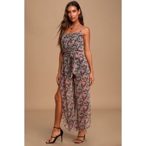Flow With Me Black Floral Print Wide-Leg Jumpsuit